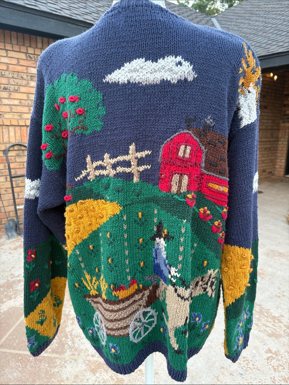 Navy Farm Scene Knit Cardigan Sweater - Women - Picture 5 of 8